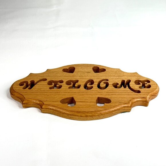 Wooden Oak Welcome Sign Plaque Heart Rustic Country Core Farmhouse Signed - Picture 2 of 4